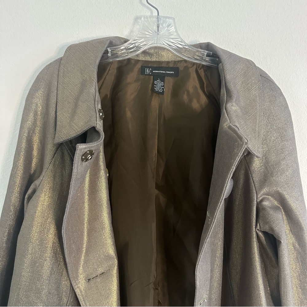 INC International Concepts Metallic Gold Women's Double Breasted Coat Size L NWT - Picture 3 of 11